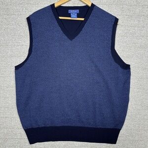 Y2K Faconnable Blue Merino‎ Wool Chevron Academia V-Neck Sweater Vest Size M